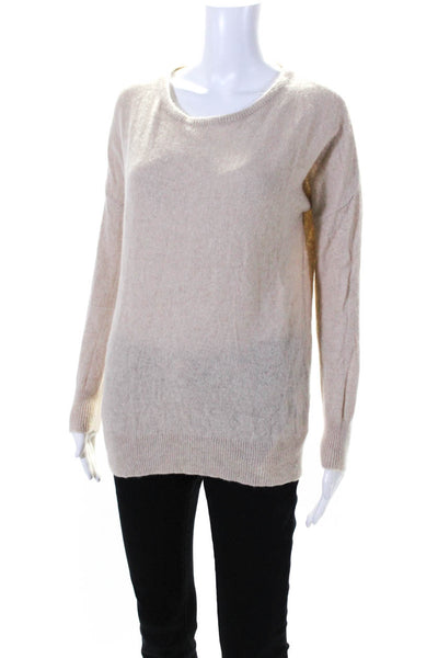 Minnie Rose Womens Cashmere Long Sleeves Pullover Sweater Beige Size Large