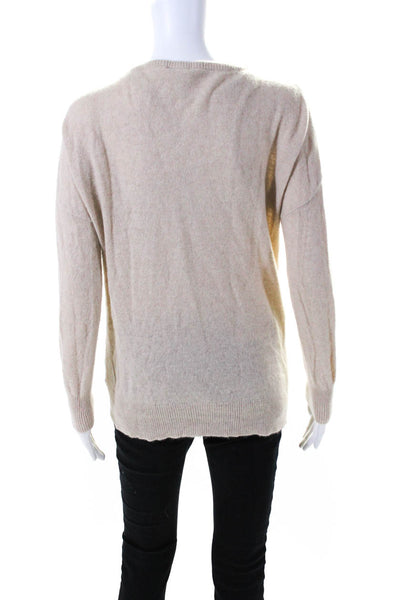 Minnie Rose Womens Cashmere Long Sleeves Pullover Sweater Beige Size Large