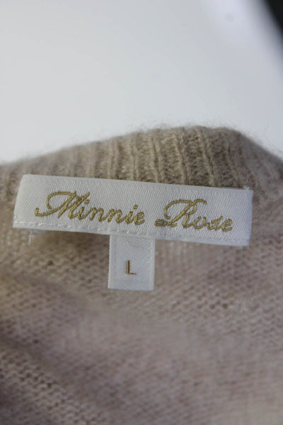 Minnie Rose Womens Cashmere Long Sleeves Pullover Sweater Beige Size Large