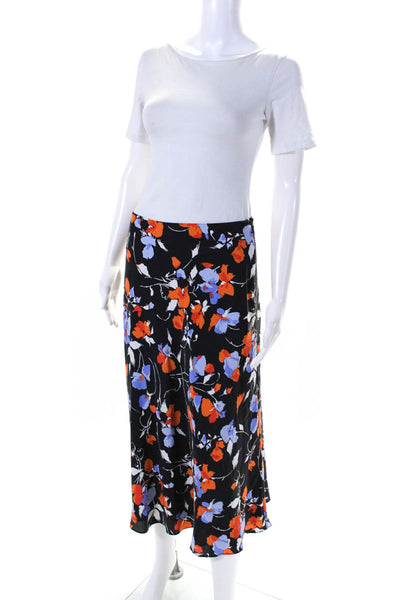 Joie Womens Silk Crepe Floral Mid Rise Zip Up A-Line Maxi Skirt Black Size 4