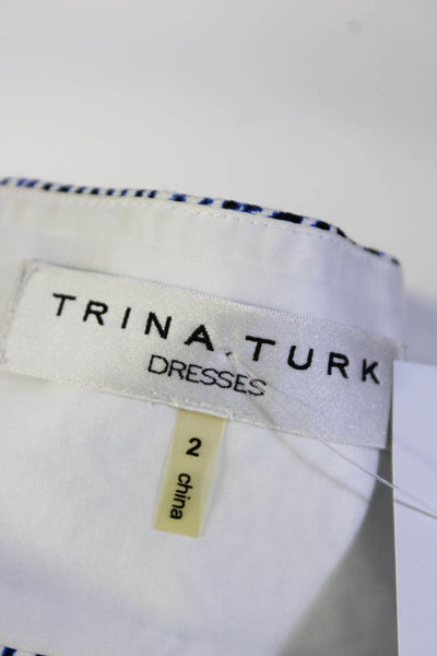 Trina Turk Womens Striped Square Neck Sleeveless Fit & Flare Dress White Size 2