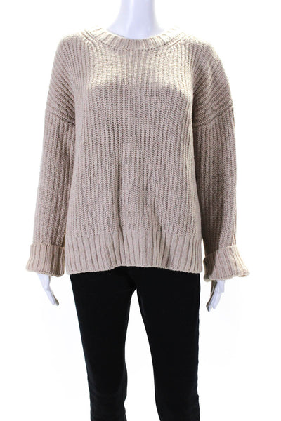 One Grey Day Womens Cotton Knit Crew Neck Long Sleeve Sweater Beige Size M