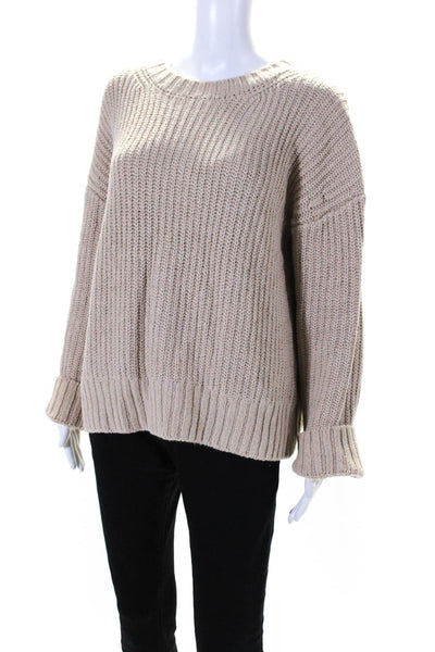 One Grey Day Womens Cotton Knit Crew Neck Long Sleeve Sweater Beige Size M