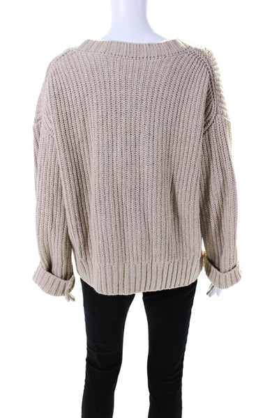 One Grey Day Womens Cotton Knit Crew Neck Long Sleeve Sweater Beige Size M