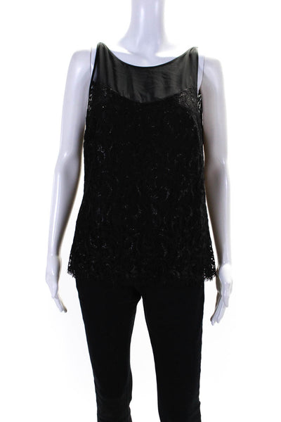 Robert Rodriguez Womens Chiffon Lace Sleeveless Crew Neck Blouse Black Size 12