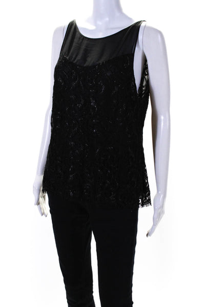 Robert Rodriguez Womens Chiffon Lace Sleeveless Crew Neck Blouse Black Size 12