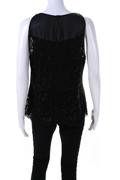 Robert Rodriguez Womens Chiffon Lace Sleeveless Crew Neck Blouse Black Size 12