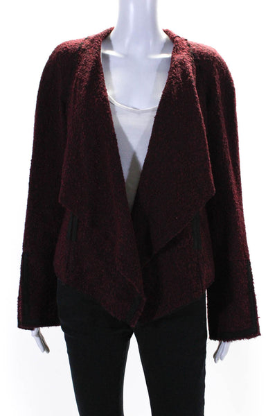 Yoana Baraschi Women's Collared Long Sleeves Tweed Jacket Burgundy Size 8