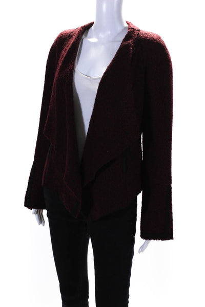 Yoana Baraschi Women's Collared Long Sleeves Tweed Jacket Burgundy Size 8