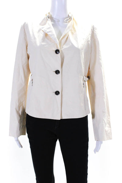 Armani Collezioni Women's Round Neck Long Sleeves Button Up Jacket Beige Size 8