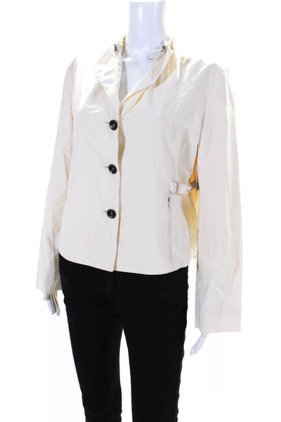 Armani Collezioni Women's Round Neck Long Sleeves Button Up Jacket Beige Size 8