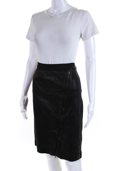 Theory Womens Front Zip Knee Length Leather Pencil Skirt Black Size 6