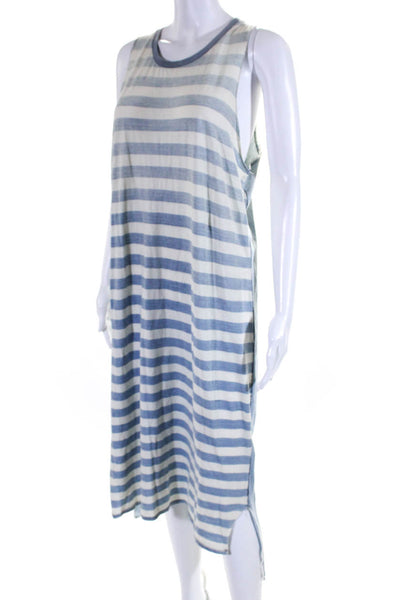 NSF Womens Sleeveless Scoop Neck Striped Shift Dress Blue White Size Large