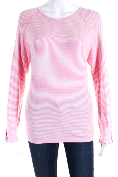 J. Mclaughlin Womens Pink Striped Cotton Crew Neck Long Sleeve Knit Top Size L