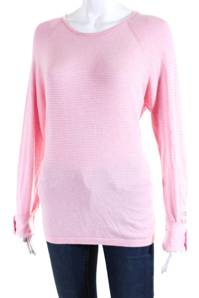 J. Mclaughlin Womens Pink Striped Cotton Crew Neck Long Sleeve Knit Top Size L