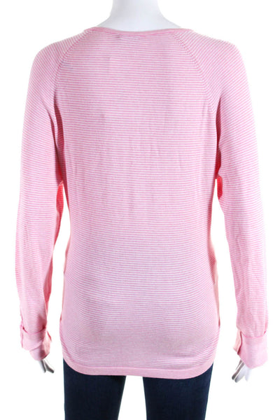 J. Mclaughlin Womens Pink Striped Cotton Crew Neck Long Sleeve Knit Top Size L