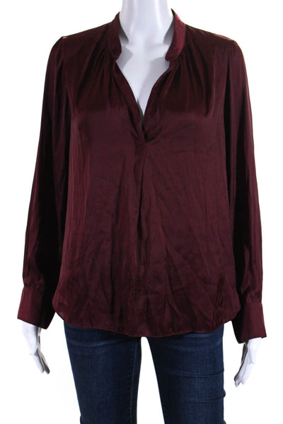 Zadig & Voltaire Womens Satin Long Sleeve V-Neck Blouse Top Burgundy Red Size S