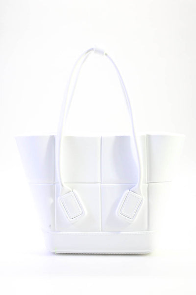 Bottega Veneta Womens Double Handle Open Rubber Arco Mini Tote Handbag White