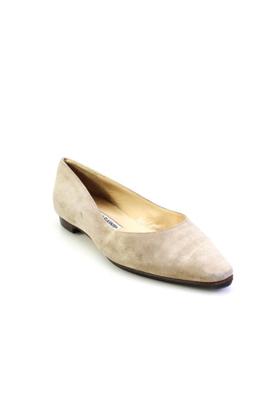 Manolo Blahnik Womens Slip On Square Toe Ballet Flats Brown Suede Size 37.5