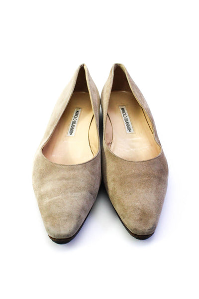 Manolo Blahnik Womens Slip On Square Toe Ballet Flats Brown Suede Size 37.5