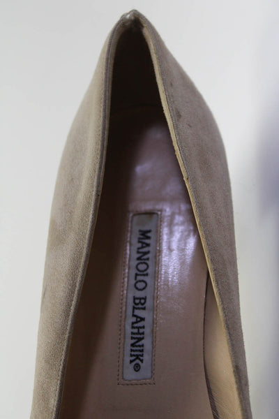 Manolo Blahnik Womens Slip On Square Toe Ballet Flats Brown Suede Size 37.5