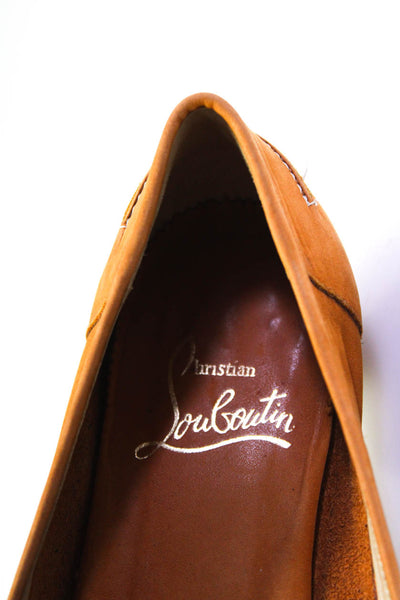 Christian Louboutin Womens Slip On Pointed Square Toe Loafers Brown Leather 37.5