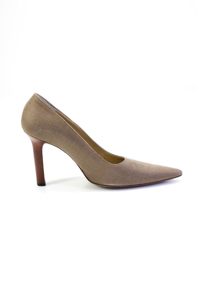 Yves Saint Laurent Womens Point Toe Canvas Slip On Stiletto Pumps Brown Size 9