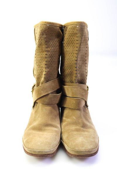 Belle Sigerson Morrison Womens Perforated Suede Slouch Ankle Boots Tan Size 7.5