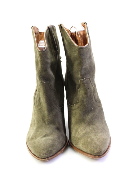 IRO Womens Leather Trim Suede Stacked Wedge Heel Ankle Boots Olive Green Sz 37 7