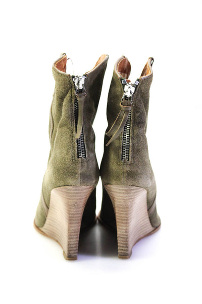 IRO Womens Leather Trim Suede Stacked Wedge Heel Ankle Boots Olive Green Sz 37 7