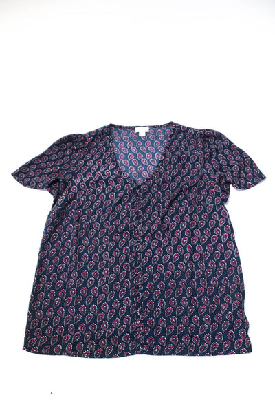 J Crew Womens Short Sleeve V Neck Paisley Print Blouse Blue Size XS 2 Lot 2