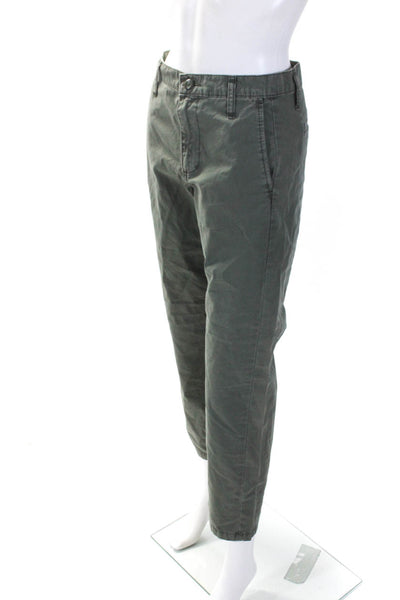 J Crew Womens Cotton Button Closure Mid-Rise Tapered Pants Green Size 24