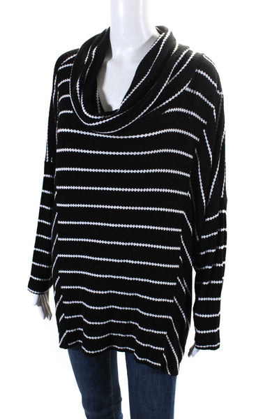 Catherine Catherine Malandrino Womens Cowl Neck Striped Top Black White Size 2X