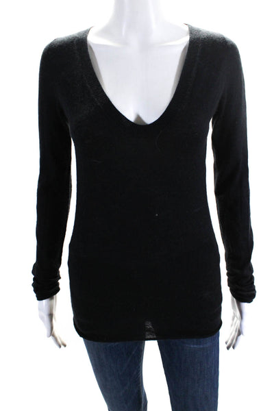 Enza Costa Womens Cashmere Scoop Neck Long Sleeve Knit Top Black Size M