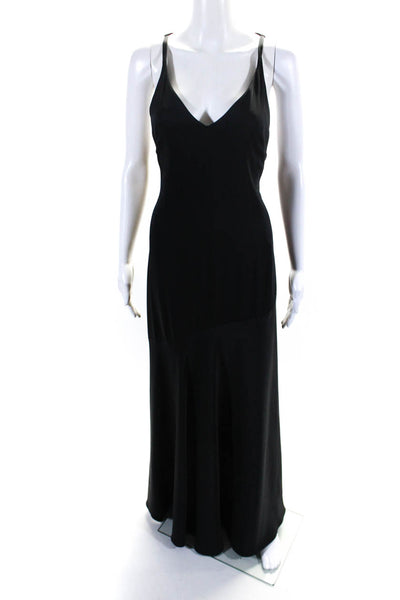 Cedric Charlier Womens Side Zip Sleeveless V Neck Long Dress Black Size 8