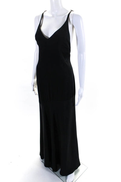 Cedric Charlier Womens Side Zip Sleeveless V Neck Long Dress Black Size 8