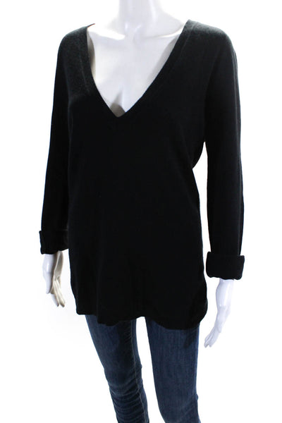 Karoo Mark Eisen Womens Long Sleeve V Neck Sweatshirt Black Size 1