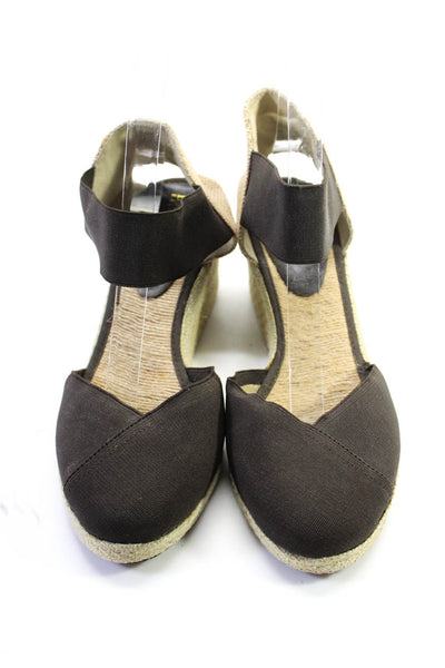 Lauren Ralph Lauren Womens Wedge Heel Ankle Strap Pumps Brown Canvas Size 9.5B