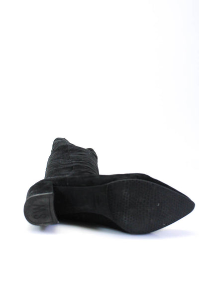 Stuart Weitzman Womens Side Zip Block Heel Knee High Boots Black Suede Size 8.5M
