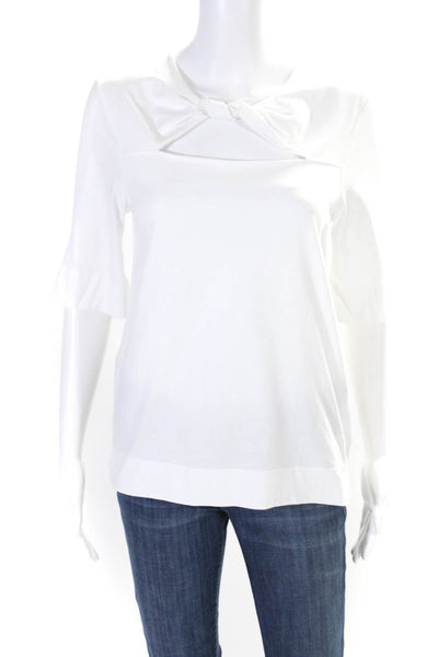 Ganni Womens Cotton Cut Out Round Neck Short Sleeve T-Shirt Top White Size XS