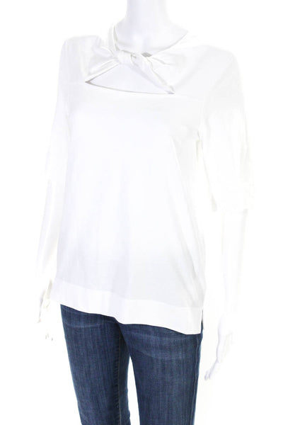 Ganni Womens Cotton Cut Out Round Neck Short Sleeve T-Shirt Top White Size XS