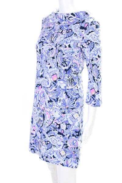 Lily Pulitzer Womens Cotton Floral Collared Long Sleeve Dress Purple Size XS