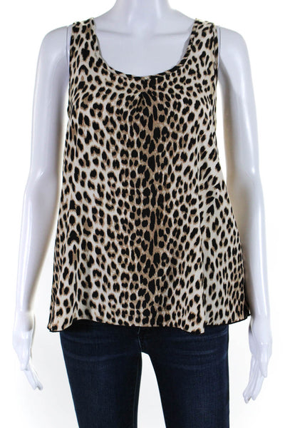 Alisha Levine Womens Leopard Satin Racerback Scoop Neck Tank Top Brown Small