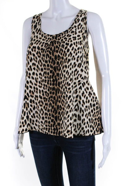 Alisha Levine Womens Leopard Satin Racerback Scoop Neck Tank Top Brown Small