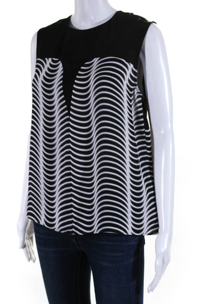 Kenzo Womens Wavy Striped Sleeveless Tank Shell Top Blouse Black White FR 40