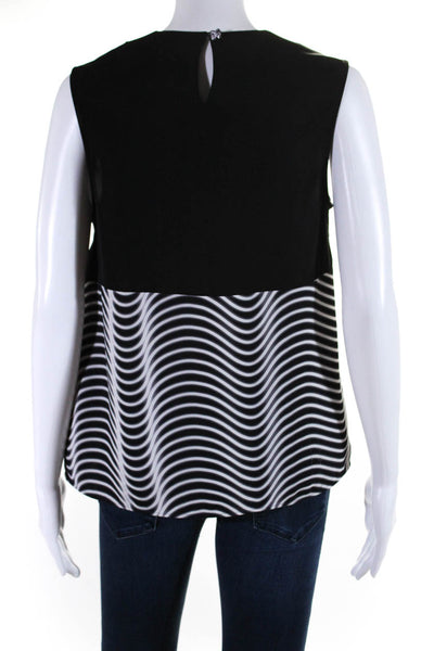 Kenzo Womens Wavy Striped Sleeveless Tank Shell Top Blouse Black White FR 40