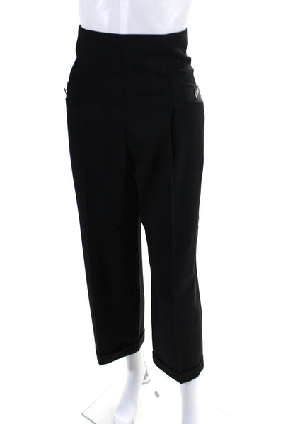 Sandro Womens Back Zip High Rise Pleated Cuffed Trouser Pants Black Size FR 40