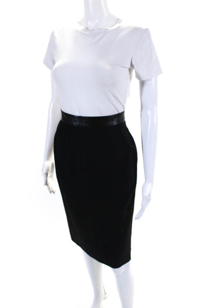 Barbara Bui Womens Leather Trim Midi Length Woven Pencil Skirt Black Size Large