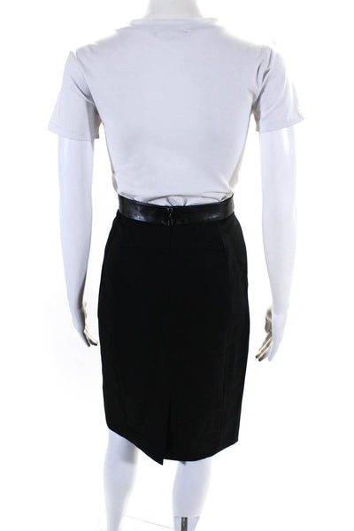 Barbara Bui Womens Leather Trim Midi Length Woven Pencil Skirt Black Size Large