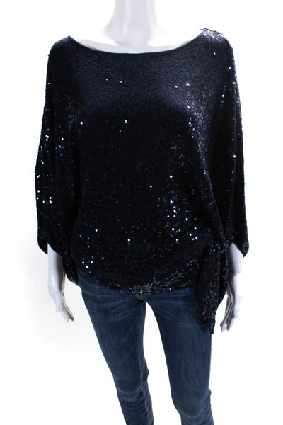 Fifteen Twenty Womens Boat Neck Sequin Dolman Sleeve Top Blouse Navy Size Small